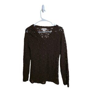 Ariat Top Women M Brown Lace Blouse Farmhouse Western Academia Boho Career Party